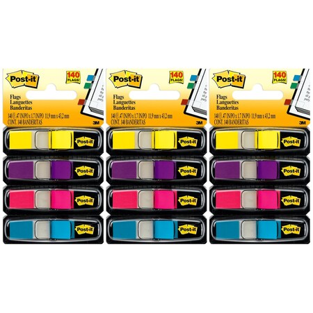 Post-It Highlighting Flags, Bright Colors, .47 in. Wide, 35 Flags/Dispenser, 12 Dispensers, 420PK 683-4AB